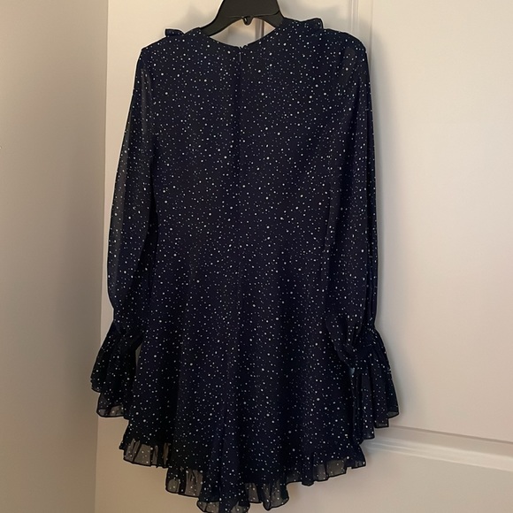 Saints + Secrets Navy Blue Ruffle Dot Cut Out Romper Sz M NWT - Picture 4 of 5